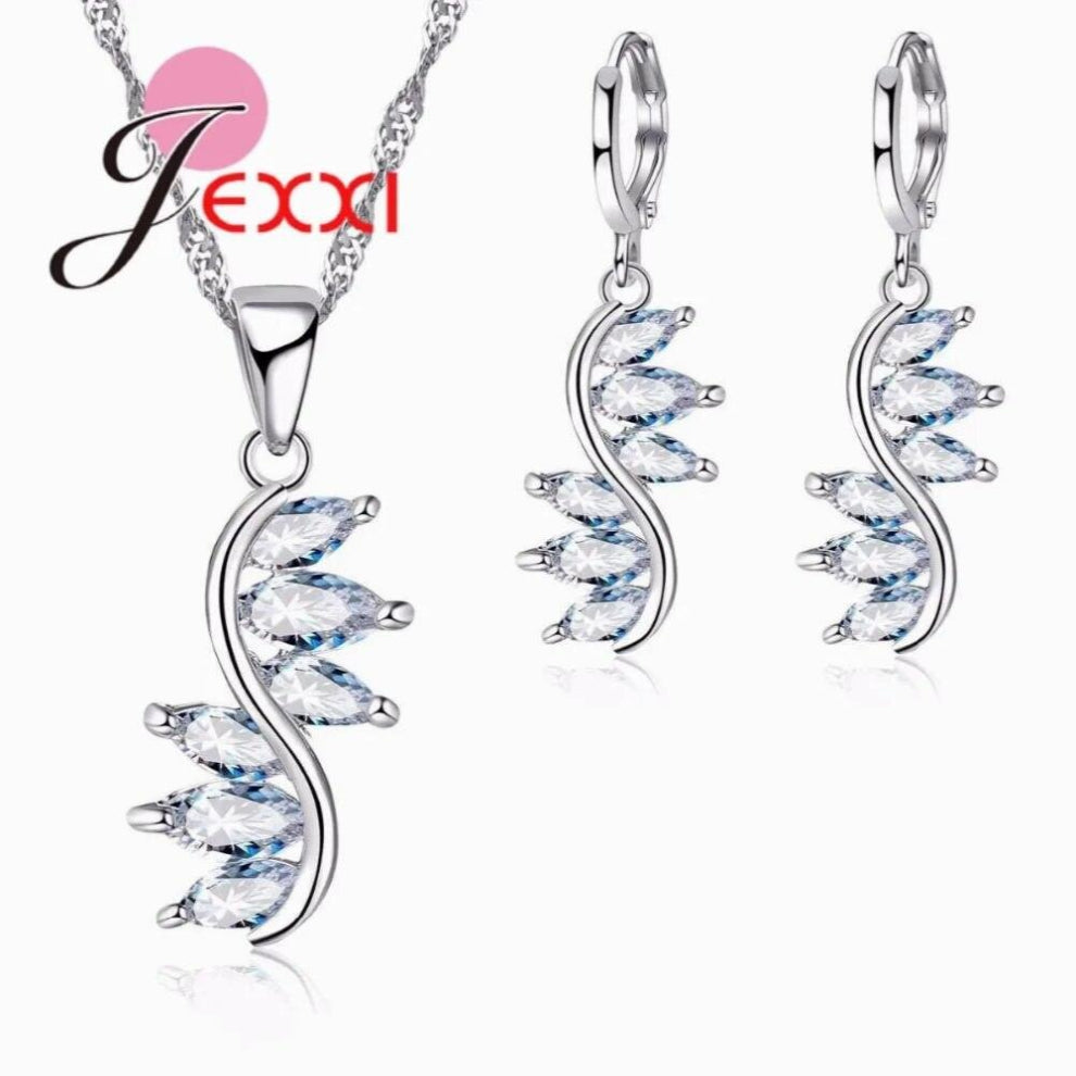 925 Sterling Silver Jewelry Sets For Women Stones CZ Earrings-Pendant-Necklace Set Jewelry