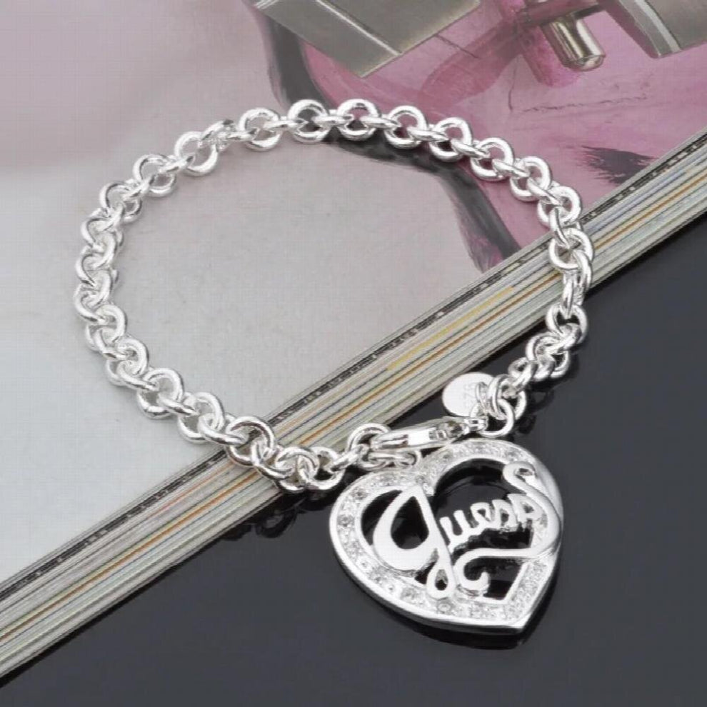 Personality OL Woman Gift Silver Heart Circles Chain 925 Sterling Silver Bracelet+Necklace Jewelry Set SE56