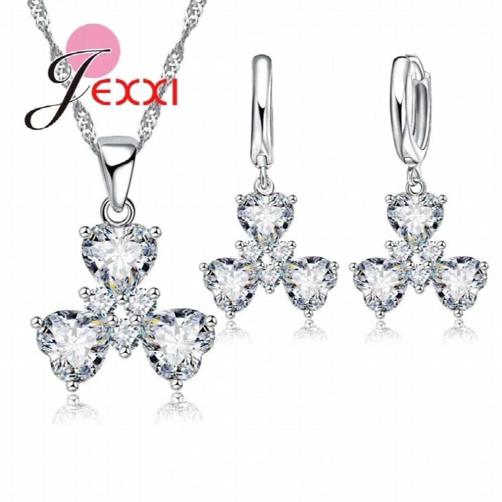 Romantic Crystal Jewelry Set Silver Women Jewelry Sets Earrings-Pendant-Necklace Birthday