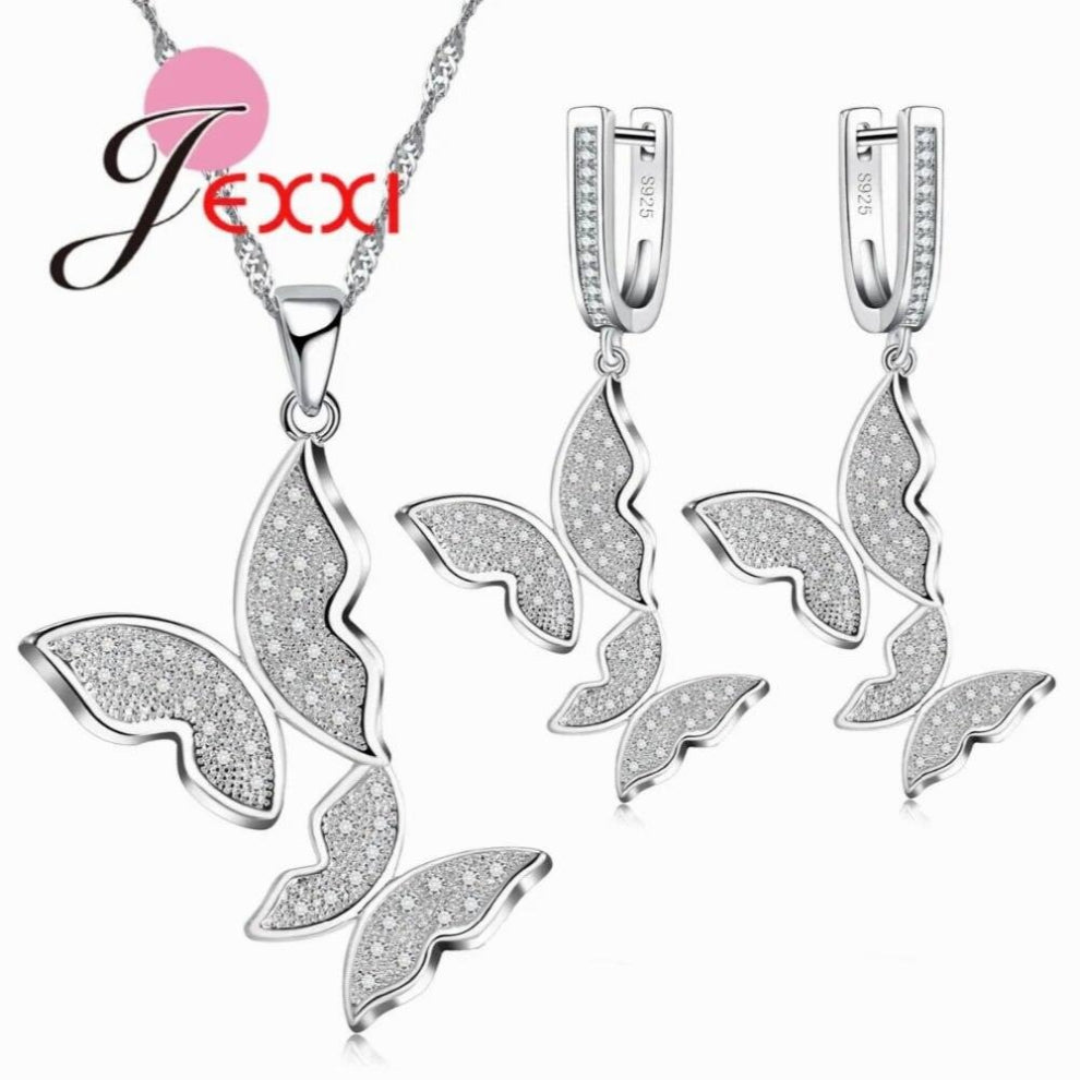 Butterfly Jewelry Sets 925 Sterling Silver for Women Wedding Necklace&Pendant-Earrings Jewelry Set