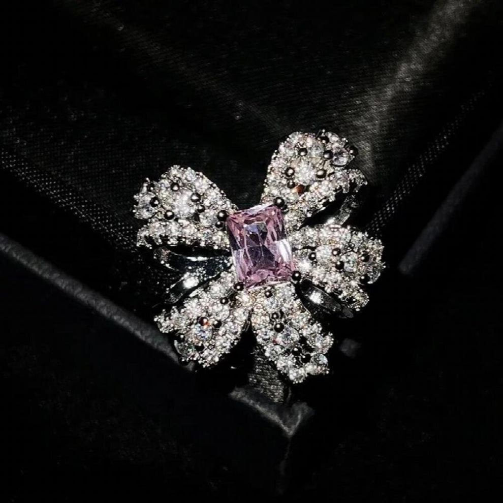 European WomanGirl Bride Mother Party Birthday Wedding Gift Bowknot 18KT Necklace+Ring+Earrings Jewelry Set