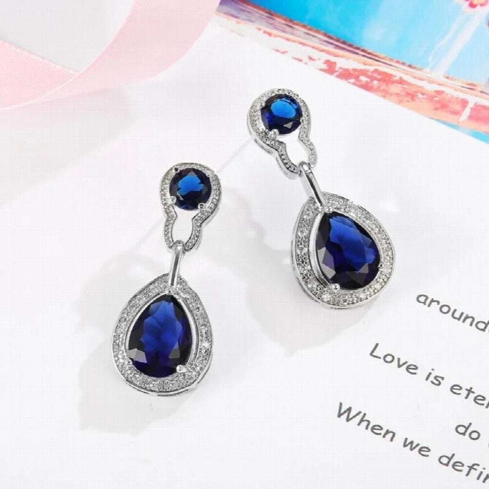 European Woman Girl Party Wedding Gift Zircon 925 Sterling Silver Earrings+Necklace Jewelry Set JE18