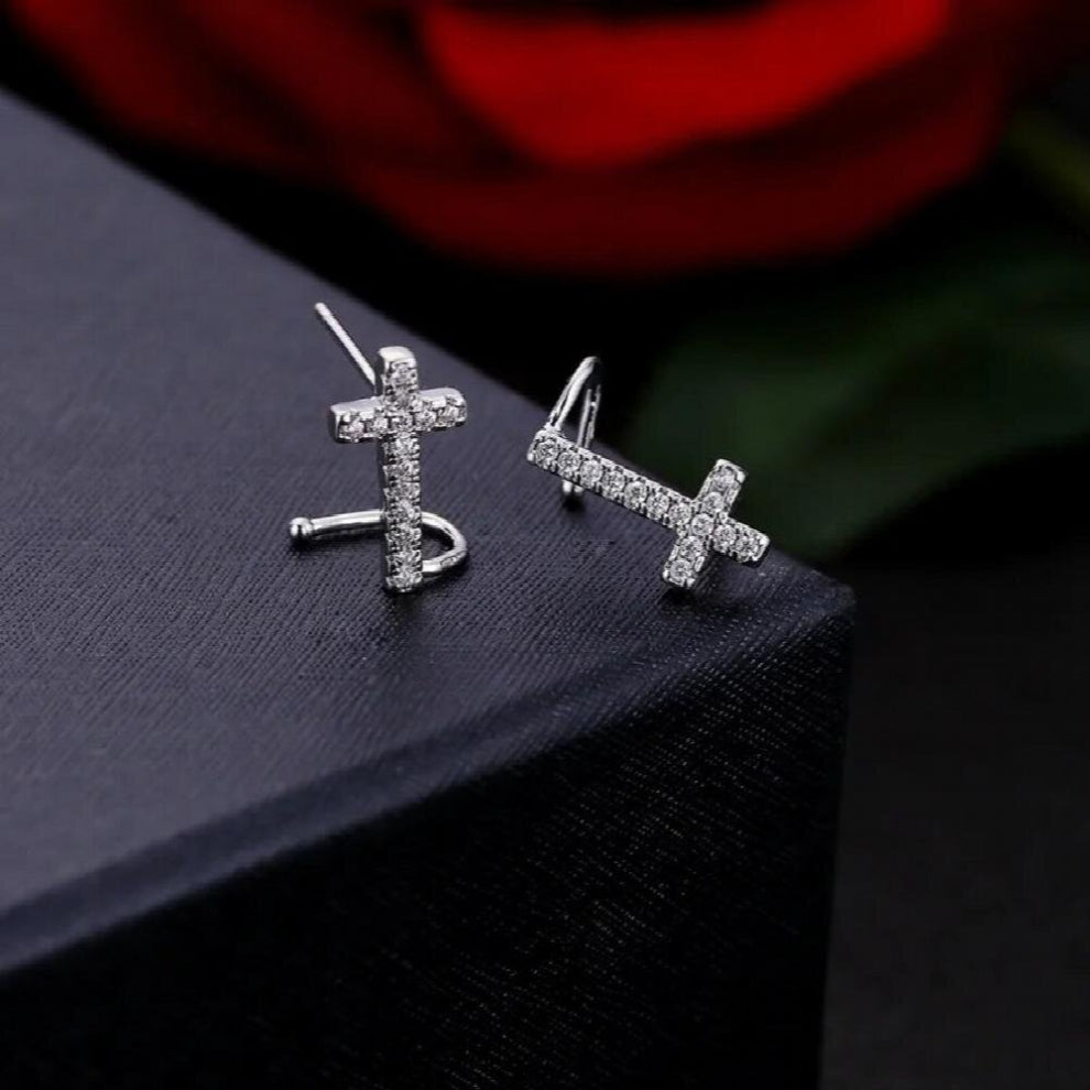 Personality OL Woman Girl Crossed Zircon 925 Sterling Silver Stud Earrings+Ring Jewelry Set SE01
