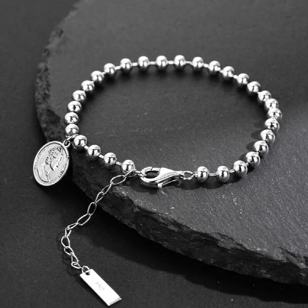 Classic Glossy Mirror Silver Beads Chains Jewelry Sets Women Plain 925 Sterling Silver Bracelets Necklaces Asymmetric