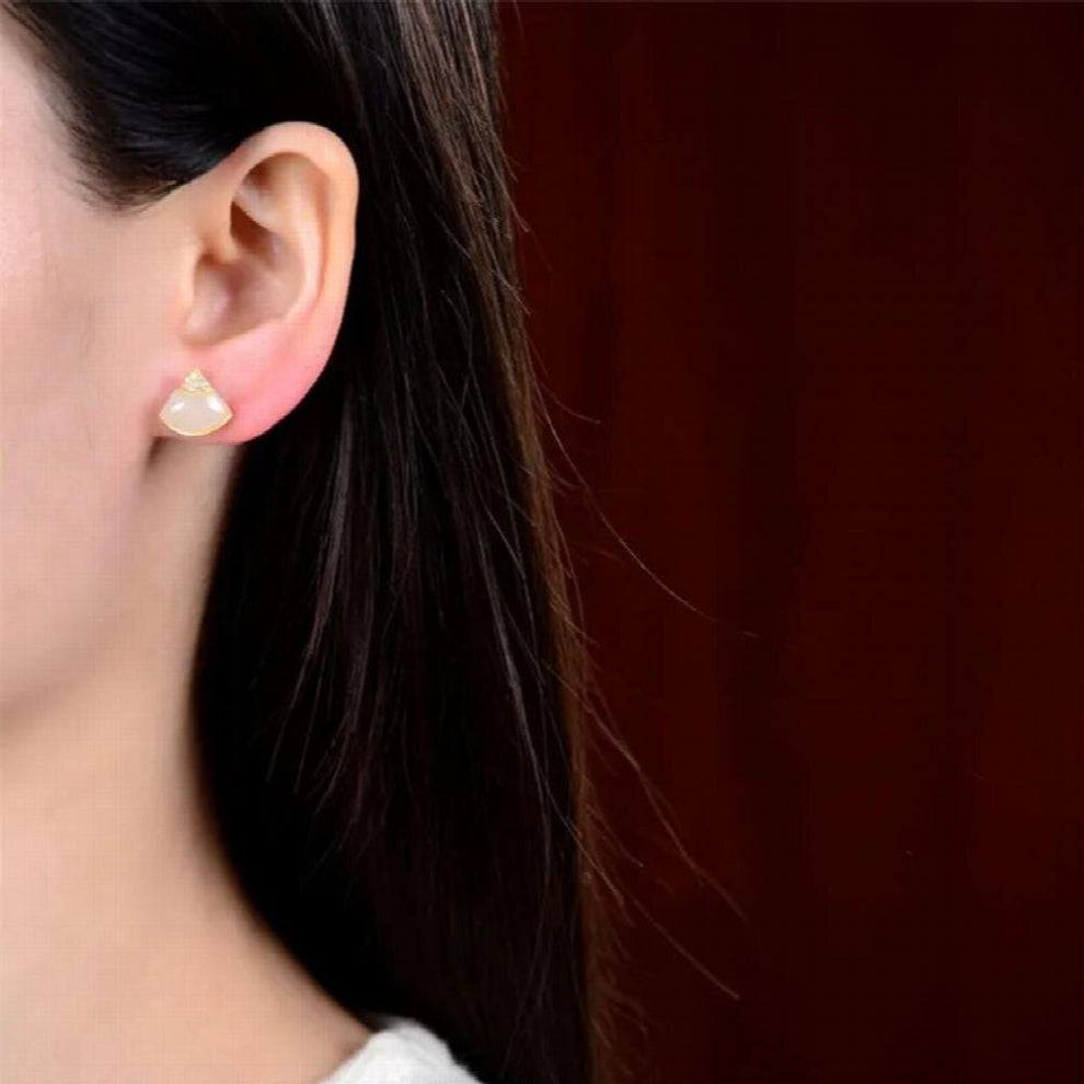 Like a Dress Triangle Necklaces Studs Earring Women Jade Agate MINI Cone Pendants+Chain 925 Silver Jewelry Sets