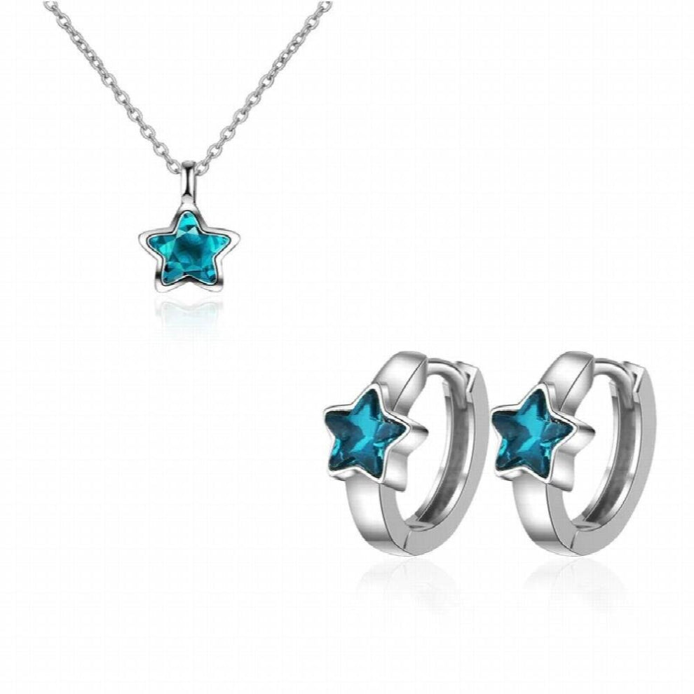 925 Silver Needle Five-pointed Star Zircon Pendant Necklace+Earrings For Women Choker Jewelry Sets Kolye