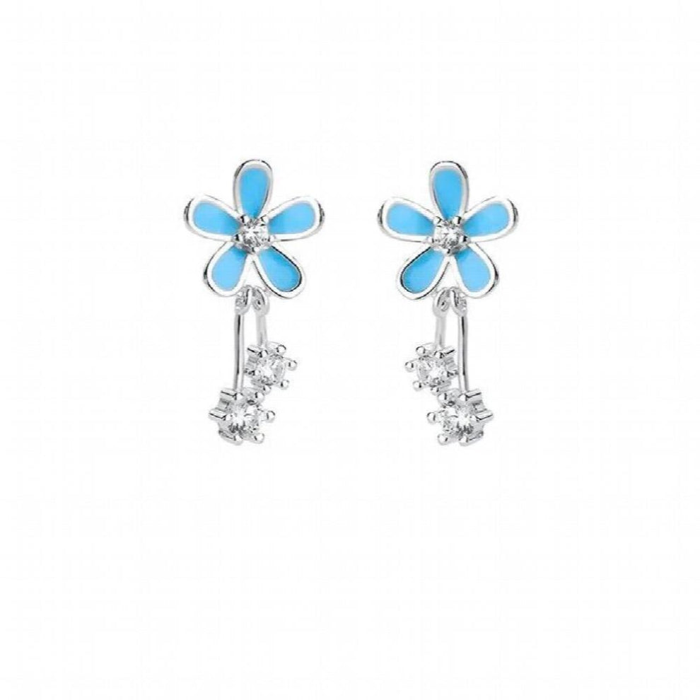 Real 925 Sterling Silver Zircon Enamel Flower Necklace-Earrings For Women Fine Jewelry Set Minimalist Accessories