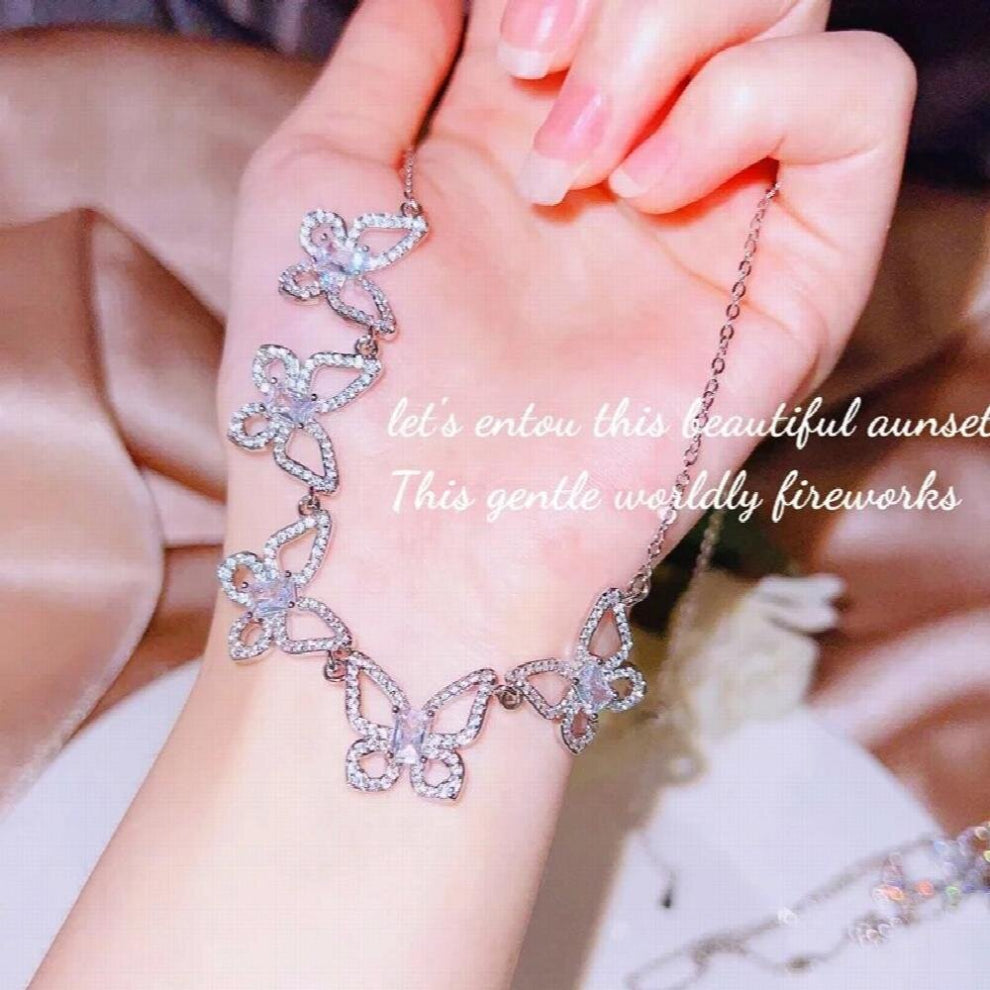European Woman Bride Mother Party Birthday Wedding Gift Butterfly Zircon 18KT Necklace+Earrings Jewelry Set
