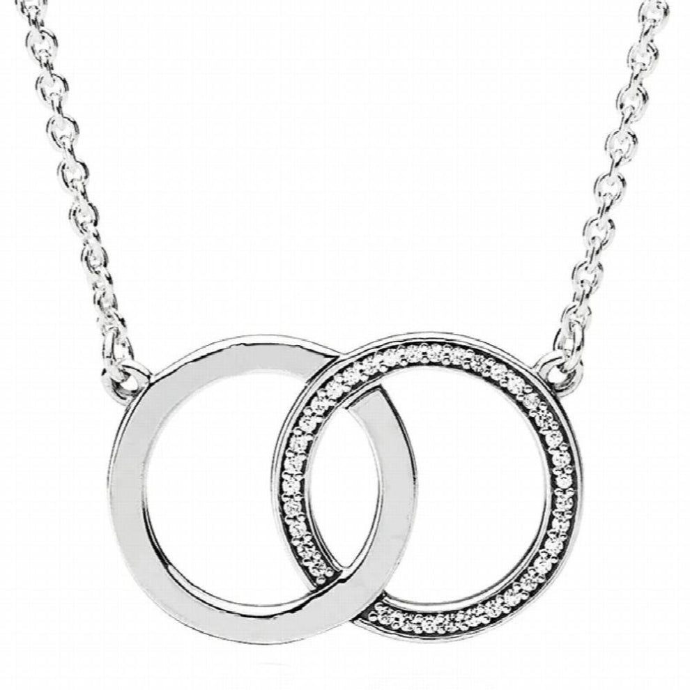 Real Loving Hearts Entwined Circles Signature Pendant 925 Sterling Silver Necklace For Bead Charm DIY Jewelry