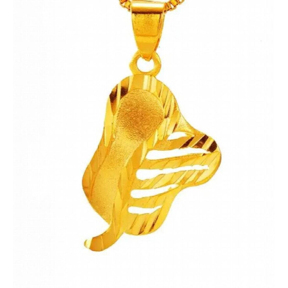 OMHXFC Jewelry PN455 European Fine Woman Girl Party Birthday Wedding Gift Plantain Fan 24KT Pendant Charm