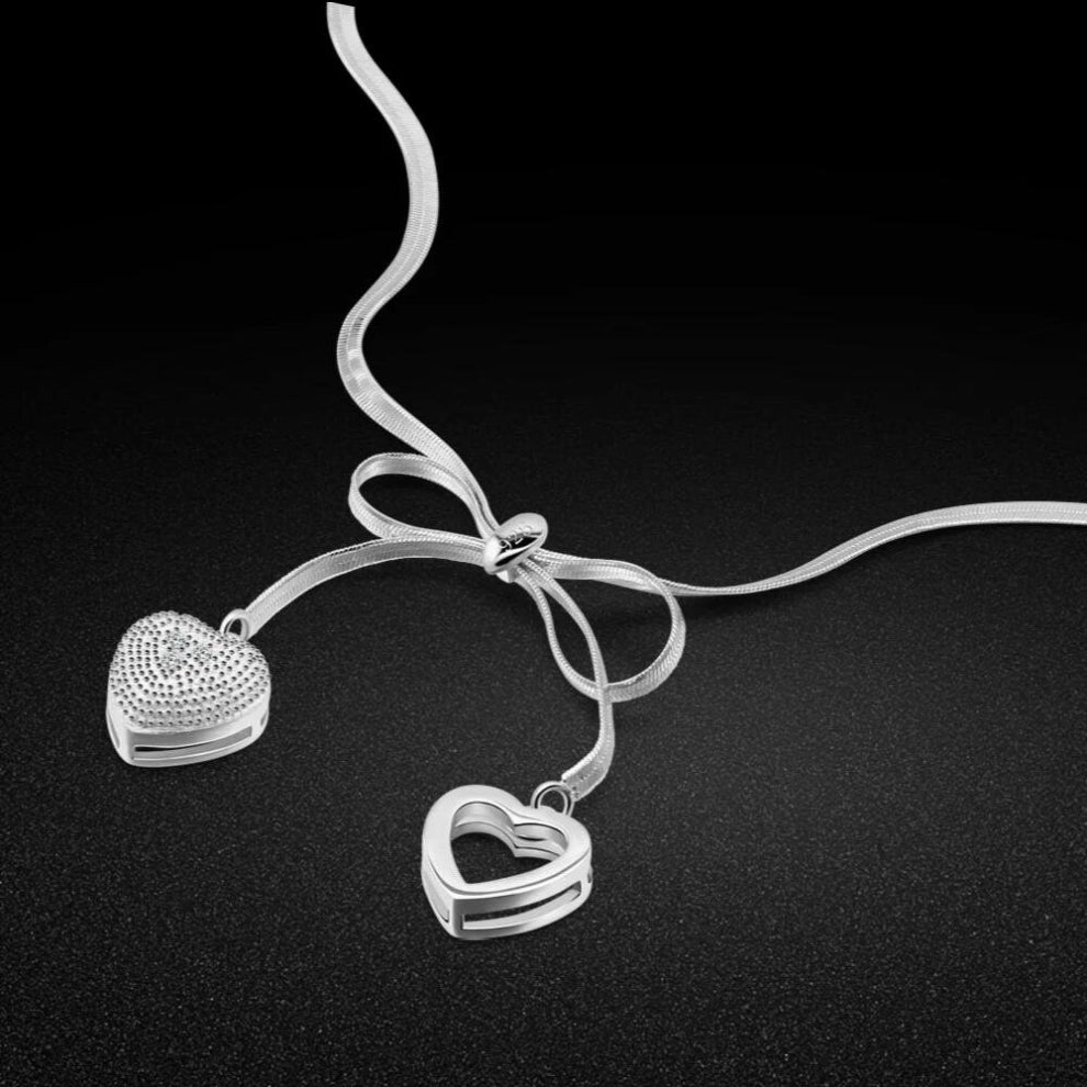 Sweet Womens Sterling Silver Necklace-Heart Pendant Necklace-Student Accessories-Silver Snake Chain 50CM-Girls Jewelry