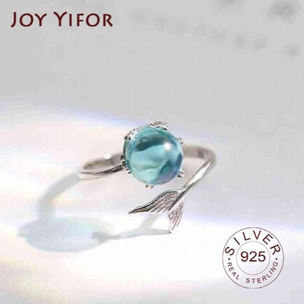 925 Sterling Silver Open Crystal Mermaid Bubble Rings for Women Girls Gift Statement Jewelry Adjustable Finger Ring