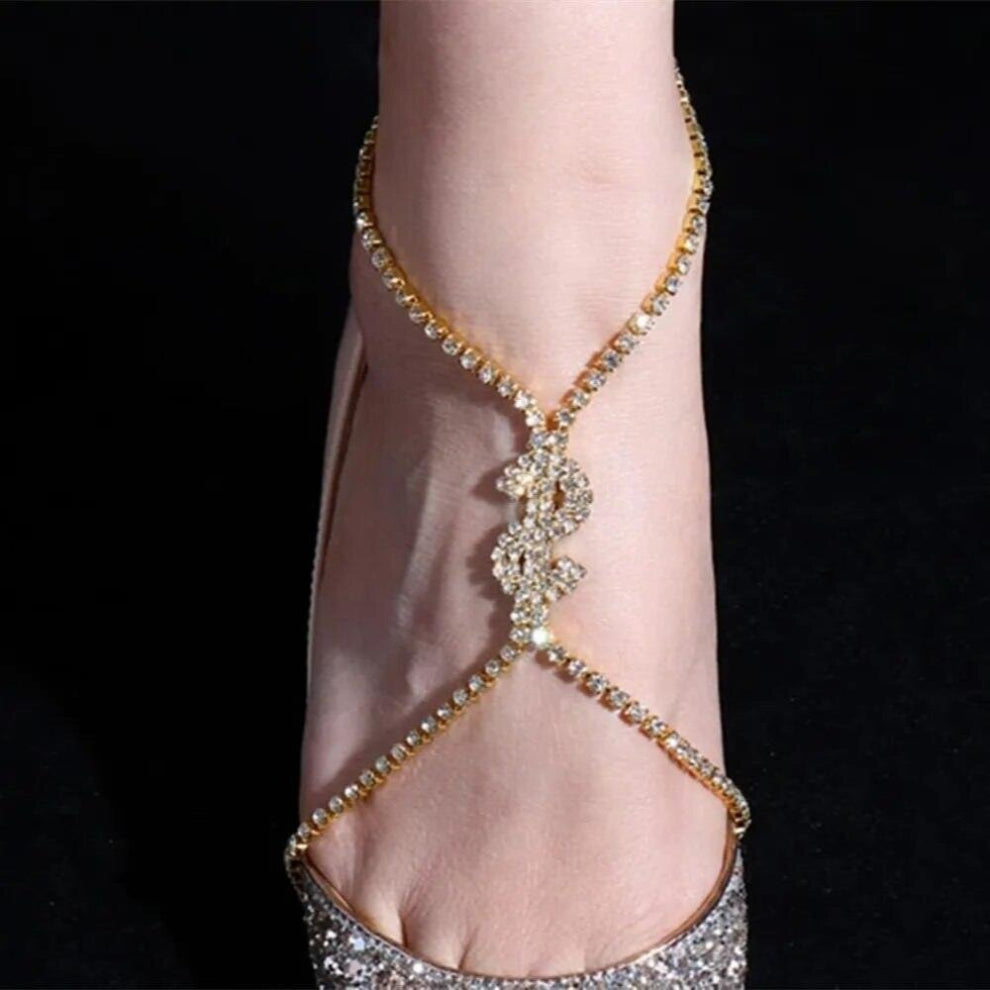 Novelly Rhinestone Dollar Sign High Heels Anklet Bracelet Foot Chain for Women Gift Crystal Anklet Barefoot Leg Chain Jewelry