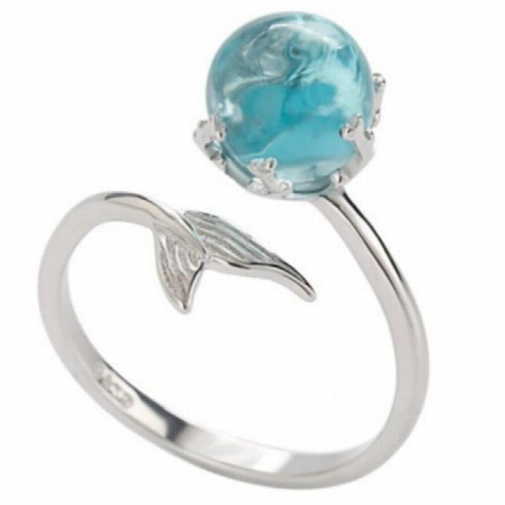 Silver Open Crystal Mermaid Bubble Rings For Women Girls Gift Statement Jewelry Adjustable Size Finger Ring