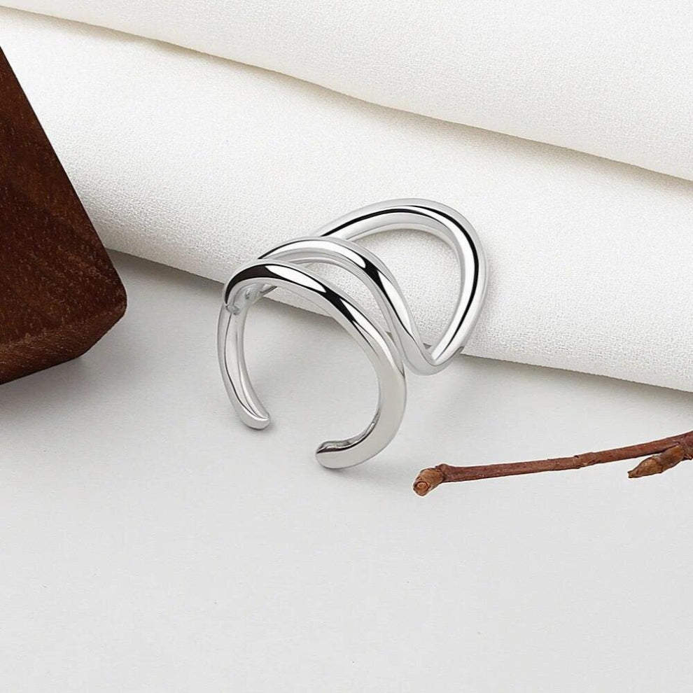 925 Sterling Silver Version of INS Double-layer Line Glossy Hollow Geometric Ring
