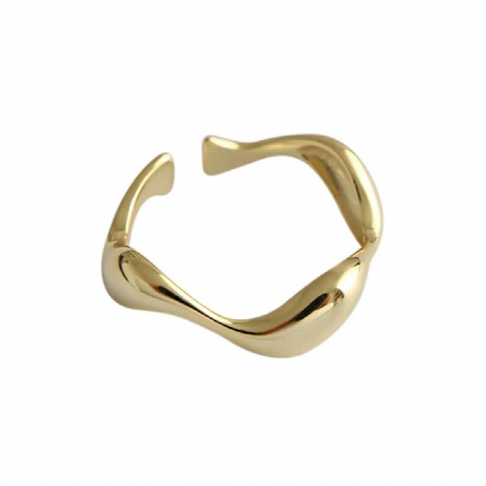 925 Sterling Silver Irregular Wave Pattern Smooth Surface 18K Planted Opening Ring for Women Punk Fine Jewelry