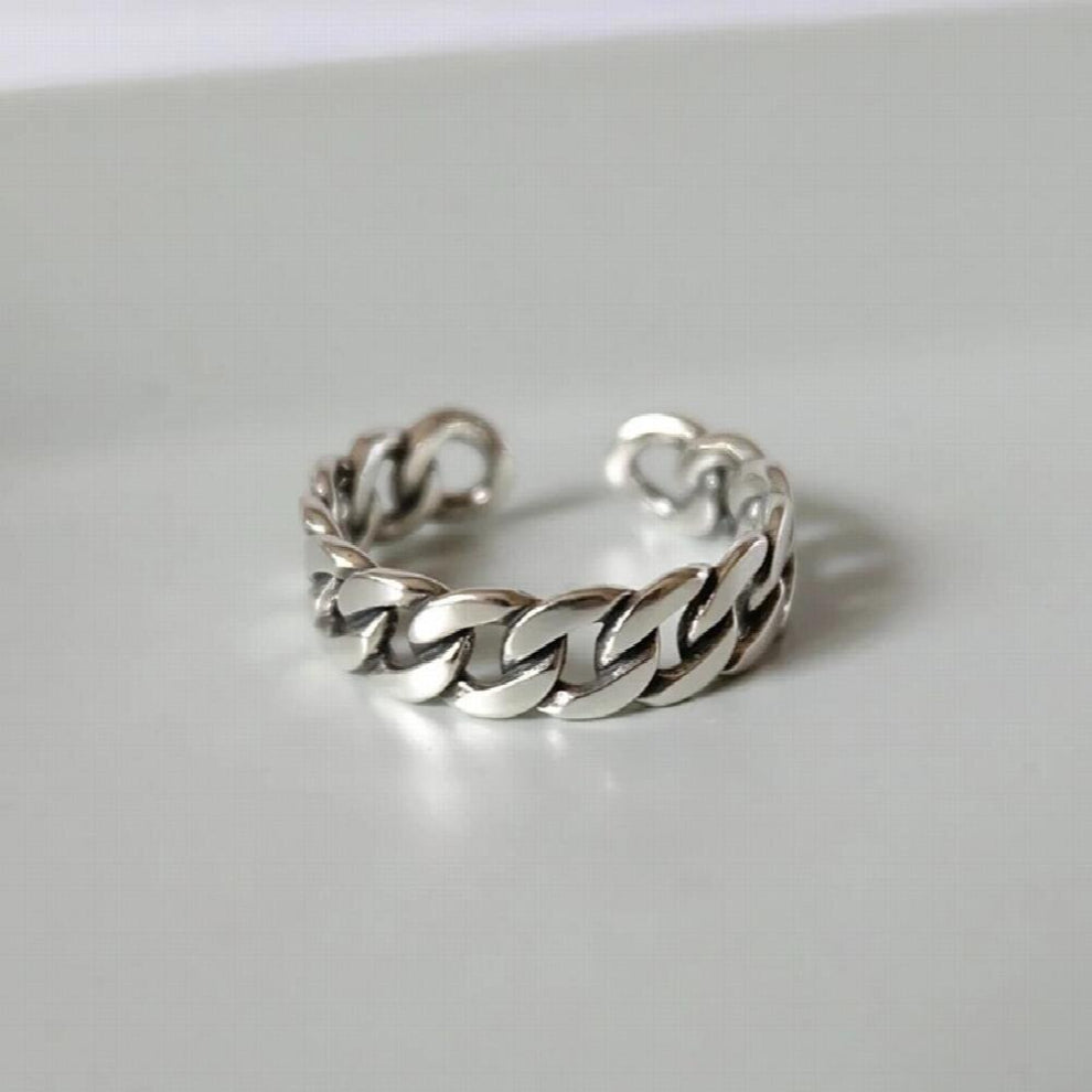 925 Sterling Silver Wide Chain Ring Set Silver Vintage Wild Square Strip Chain Open Rings for Women Fine Jewelry Gift Glossy