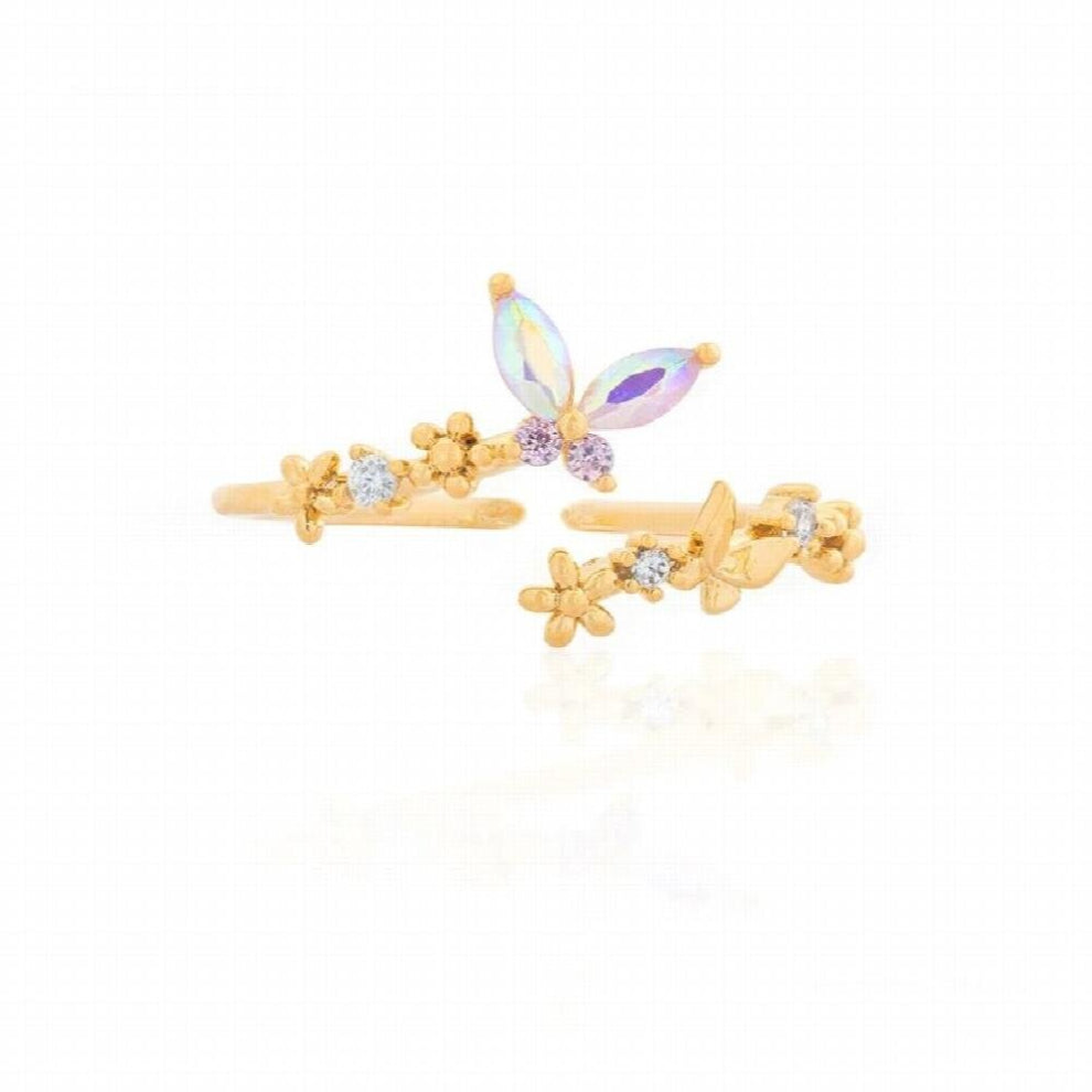 925 Sterling Silver Colorful Zircon Butterfly Ring for Women Glossy Flower Pattern Opening Rings Wedding Jewerly