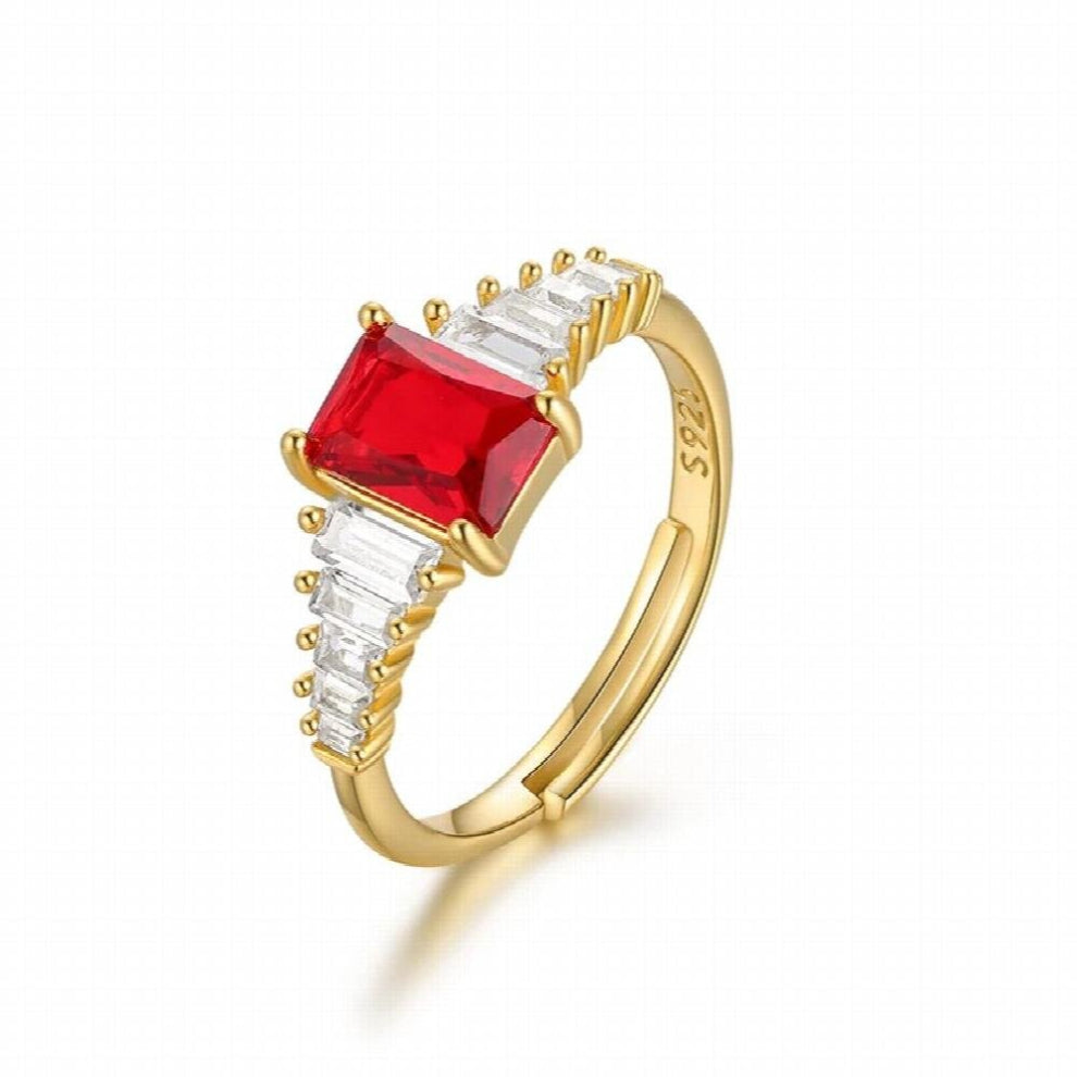 925 Sterling Silver Unique Ladder-shaped Zircons Big Rectangle Ruby Wedding Rings For Women Shimmering Party Ring