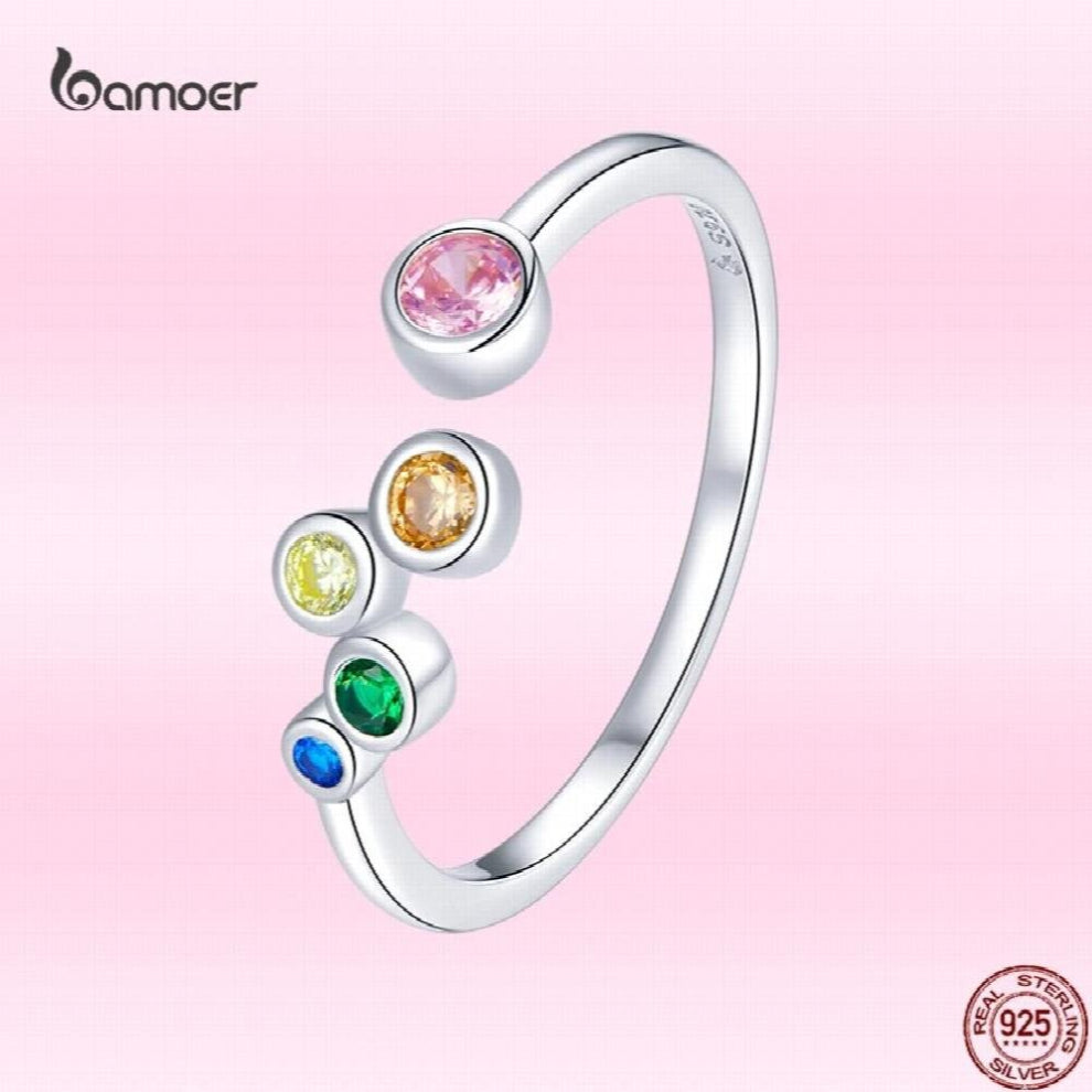 Sterling Silver 925 Signet Ring Colorful Bubbles Open Finger Rings for Women Size Style Jewelry GAR149