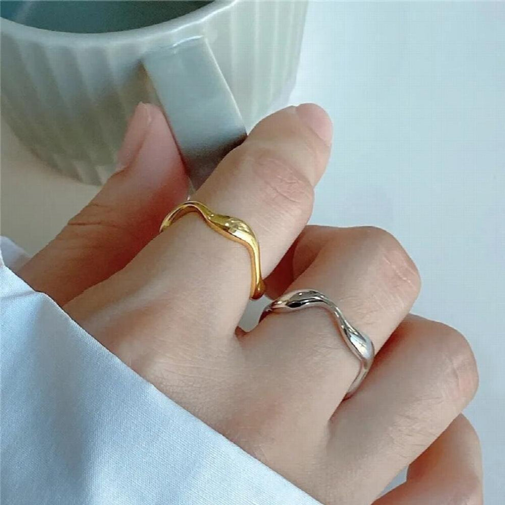 Real 925 Sterling Silver Minimalist Glossy Wave Open Finger Rings For Women Party Vintage Couple Jewelry Gift