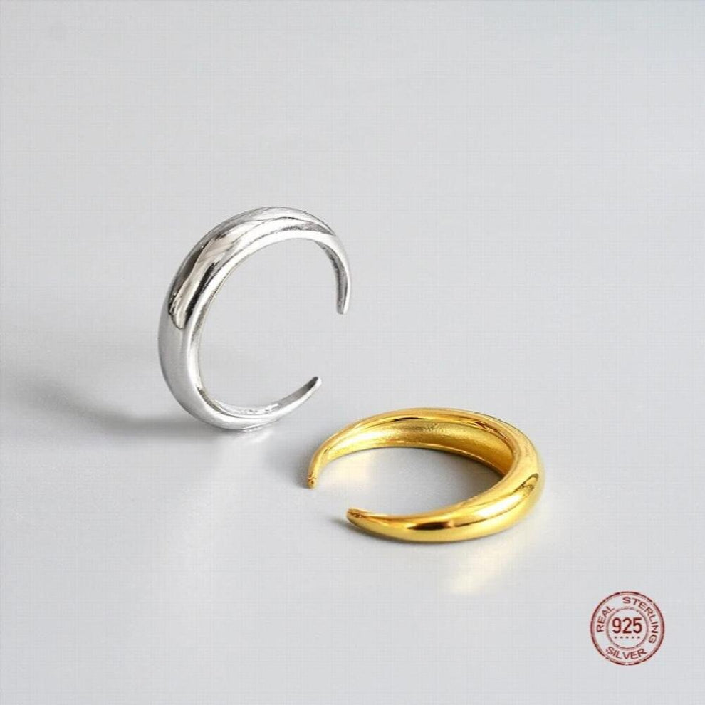 Real 925 Sterling Silver Glossy Arc Moon Open Ring for Women Men Punk Wedding Party Finger Rings Jewelry Gift