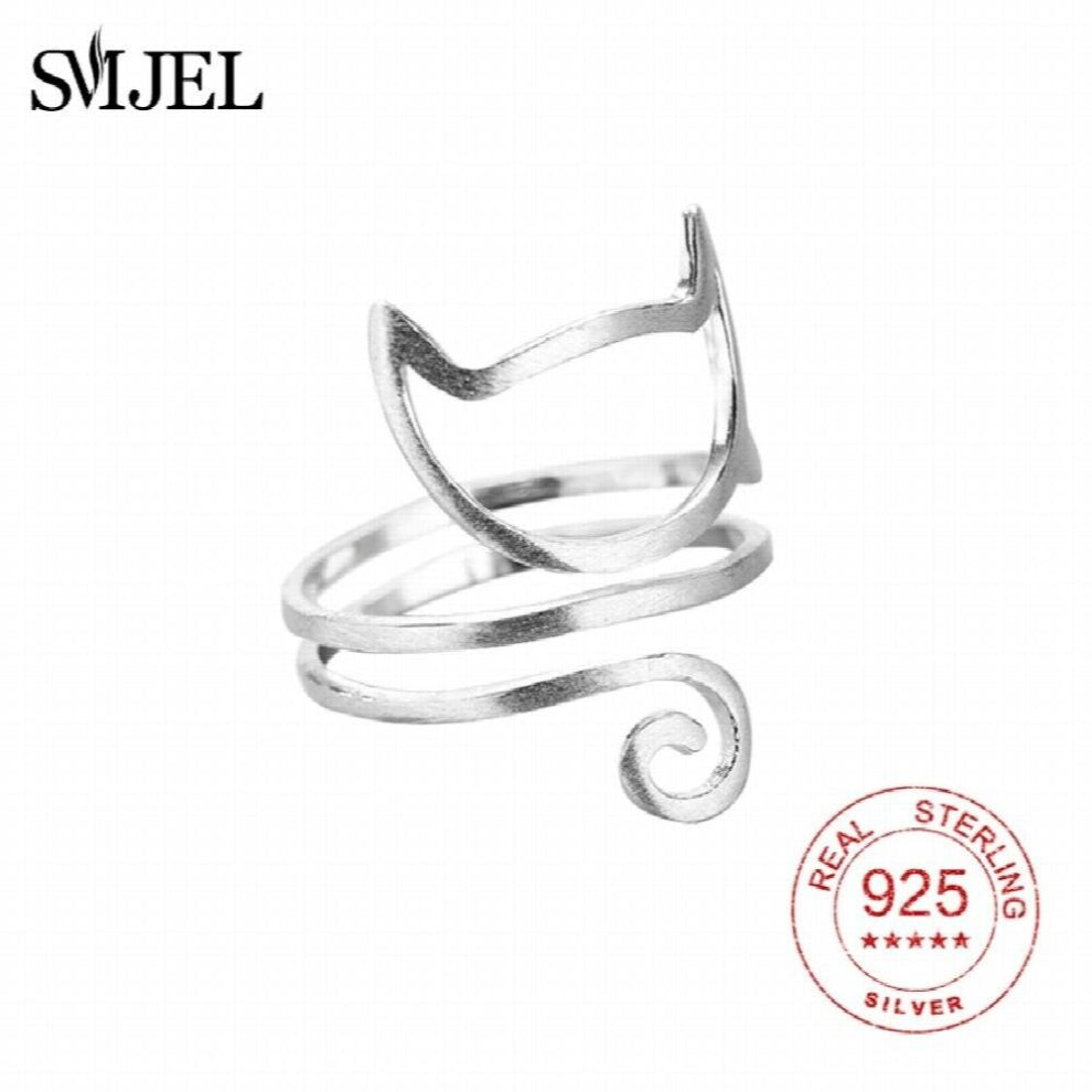 925 Sterling Sliver Twine Cat Ring Long Tail Wrap Ring Young Girl Jewelry Cat Layer Statement Ring drop