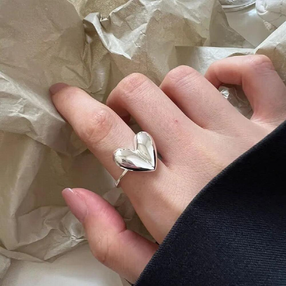 Real 925 Sterling Silver Glossy Heart Rings Women Fine Jewelry Love Ring Silver Woman Accessories