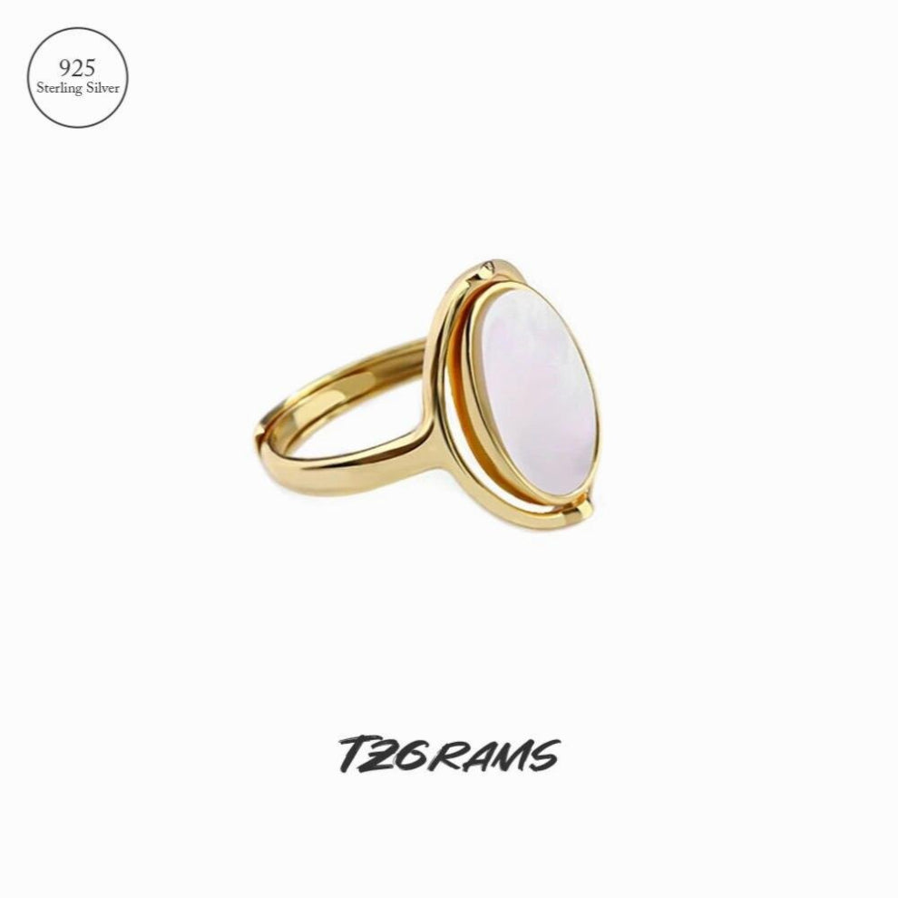 925 Sterling Silver Unique Rings With Shell Double-faced Reversible Charm Plated Glossy Jewelry