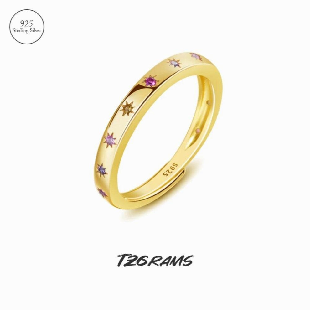 S925 Sterling Silver Plated Star Colorful Zircon Rings For Lady Opening Type Glossy Accessories