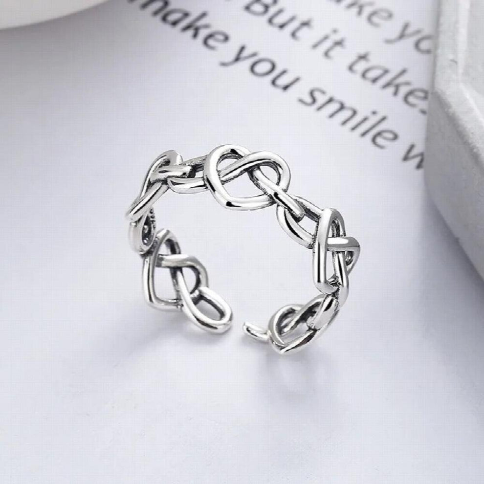 790J ZFSILVER Silver S925 Adjustable Creative Retro Interweave Knitting Hollow Heart Rings Women Wedding Jewelry