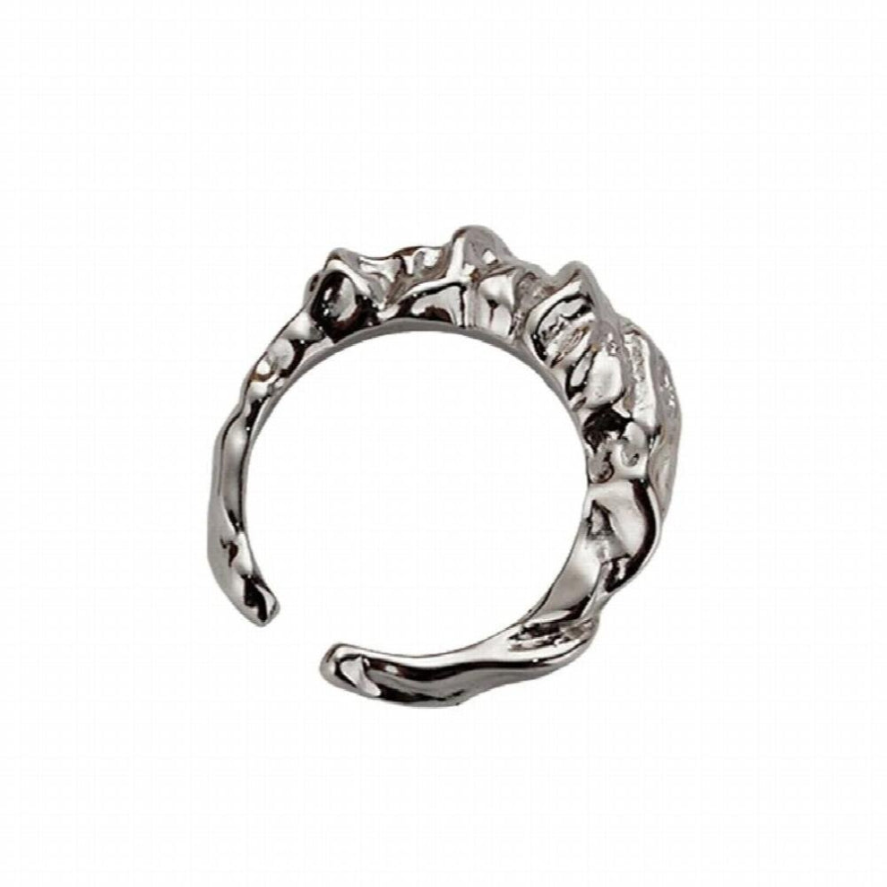 MLKENL2021 S925 Sterling Silver Irregular Fold Finger Ring Concave and Convex Glossy Fine Rings Silver 925 Jewelry