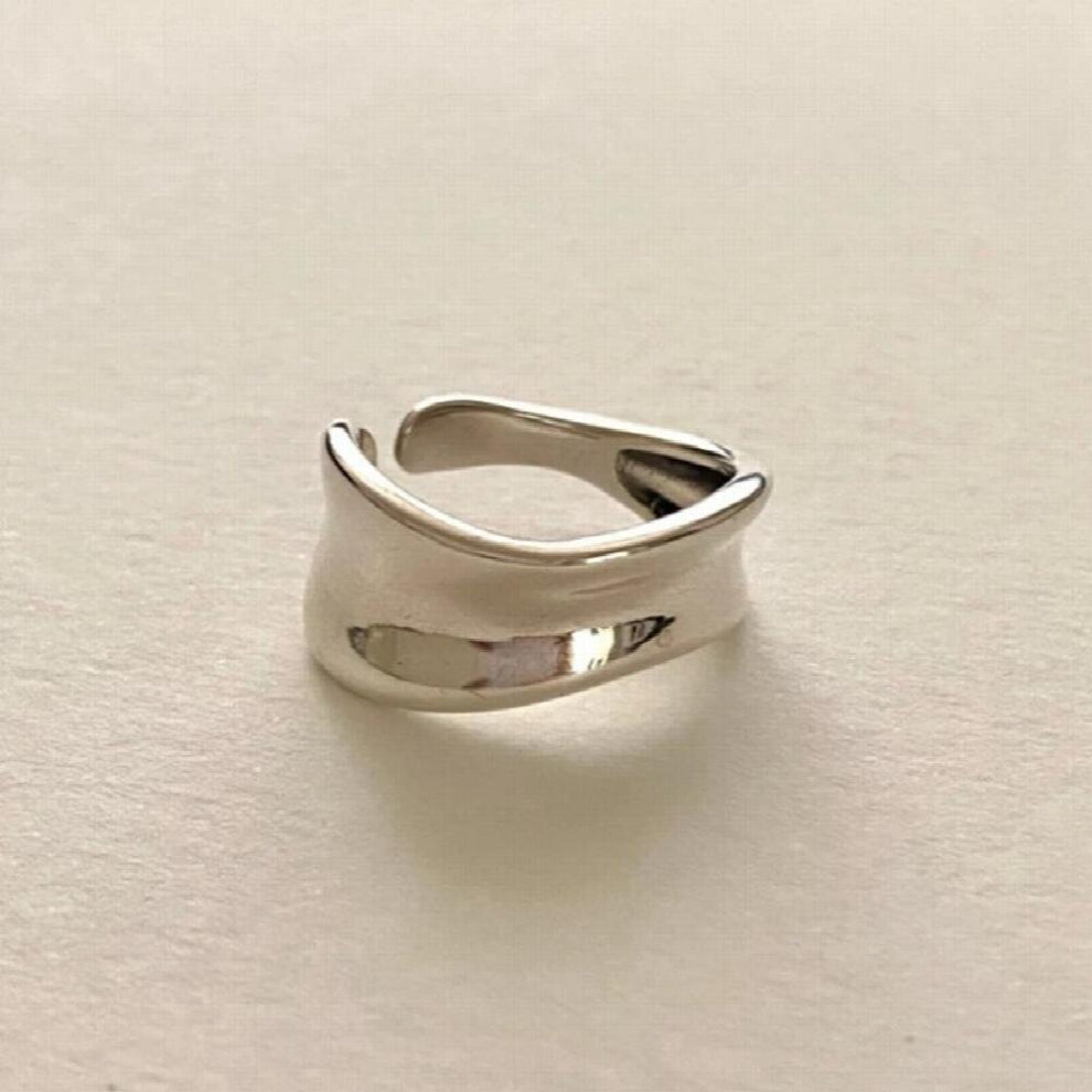 925 Sterling Silver Glossy Concave Rings for Women Irregular Japan Korea Leaf Rings Minimalist Fine Jewelry