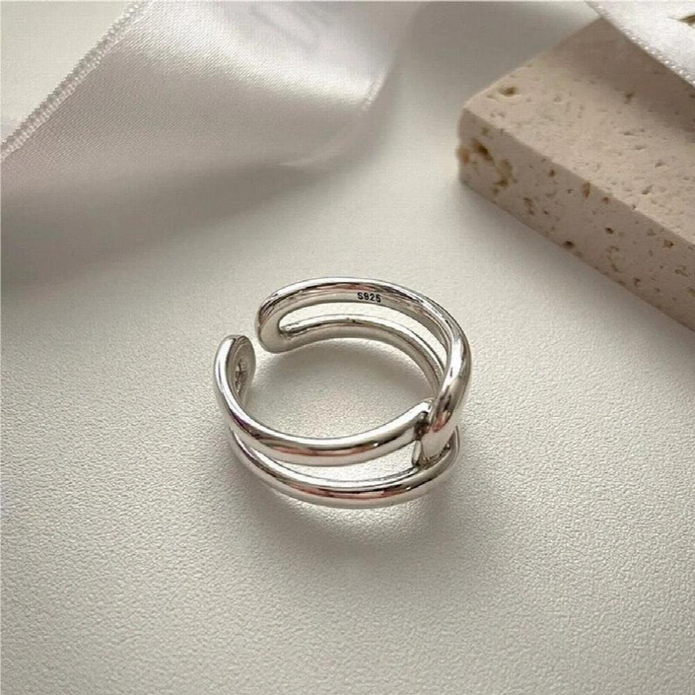 Real 925 Sterling Silver Double Layer Cross Line Rings for Women Twine Tie a Knot Japan Korea Ring Fine Jewelry