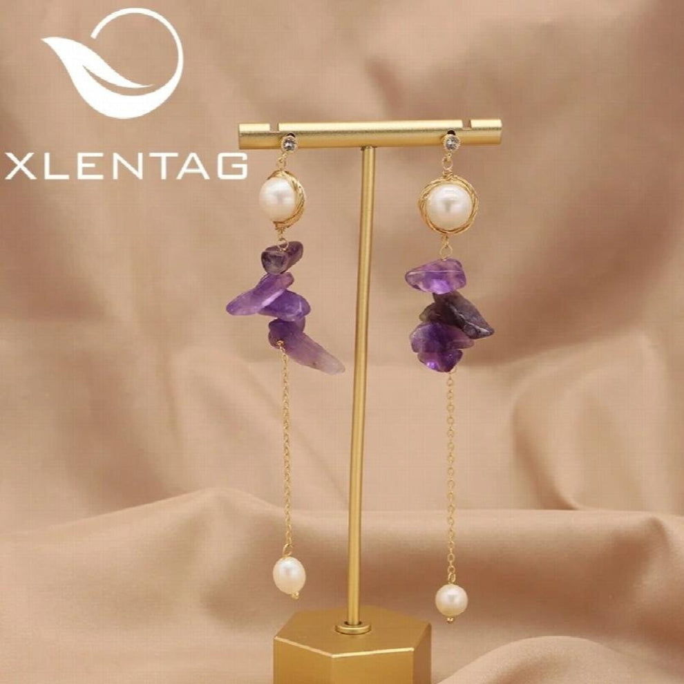 Natural Freshwater Pearls Amethyst Drop EarringsRetro Elegance Jewelry Birthday