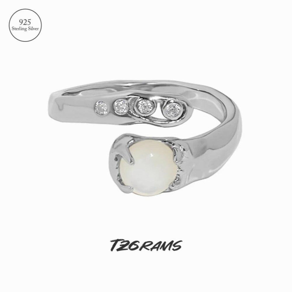 925 Sterling Silver Open Type Irregular Rings With Shell Glossy Jewelry for Women Gift