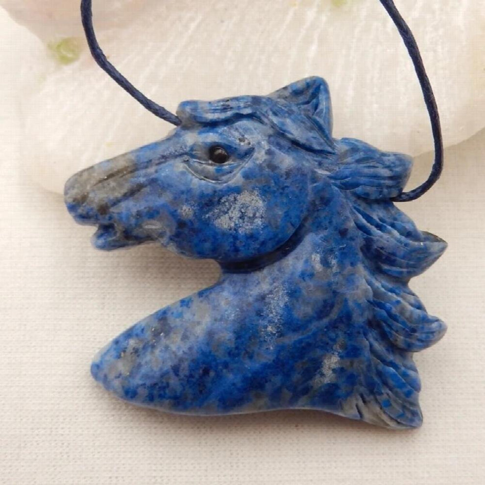 Natural Carved Lapis Lazuli Horse head pendant45x40x10mm24g