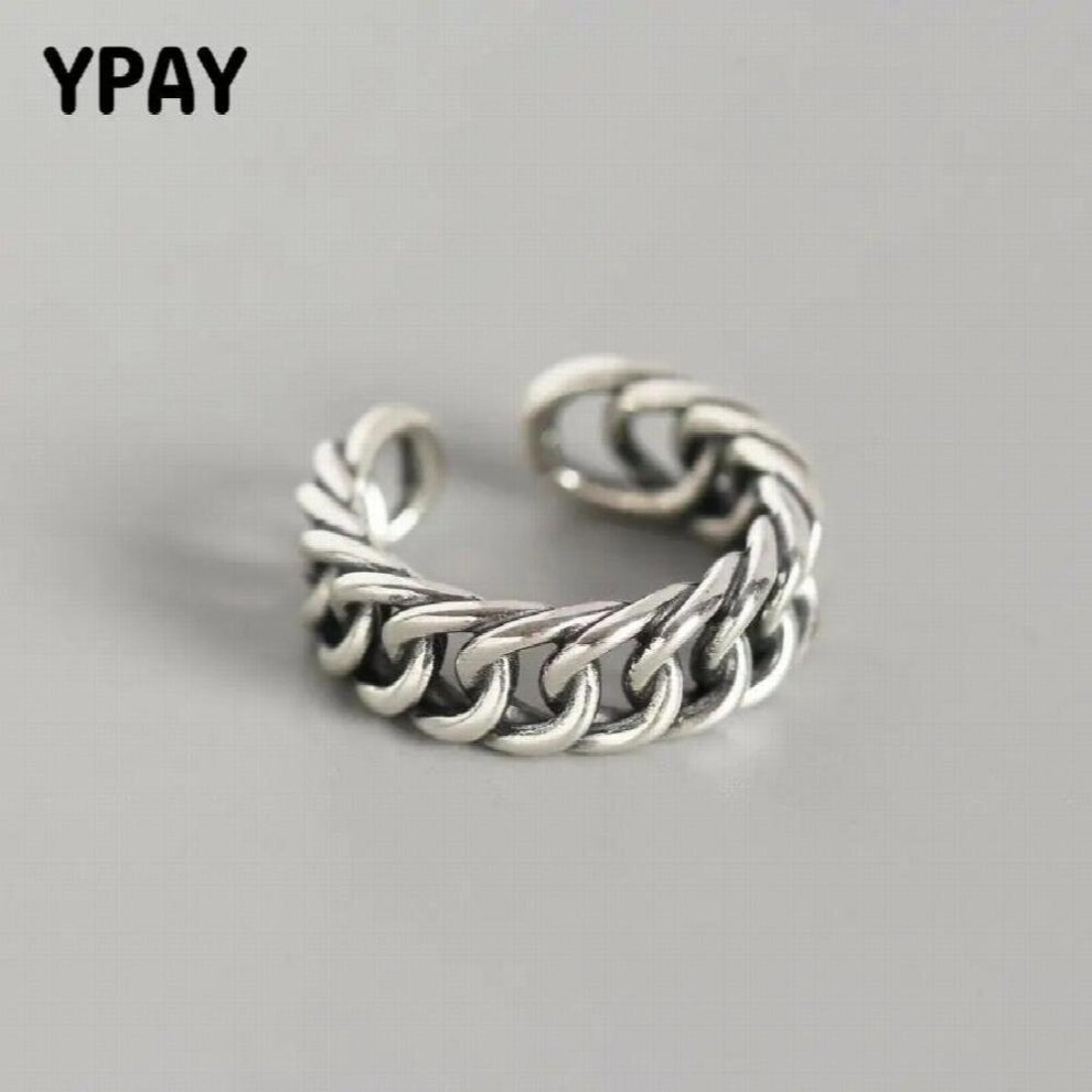 Real 925 Sterling Silver Adjustable Ring for Women Vintage Hipster Multi-layers Woven HeavyTank Chain Rings YMR831
