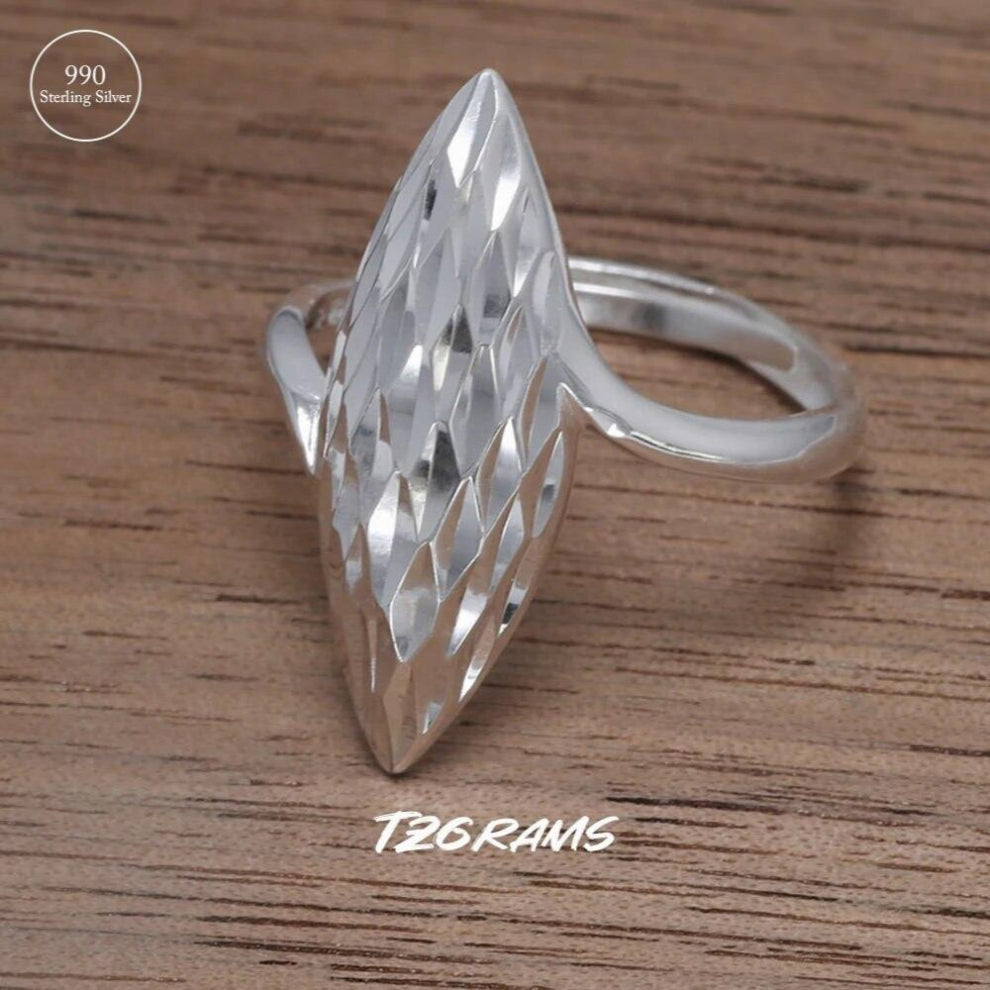 TZgrams 990 Sterling Silver Rings For Woman Geometric Rhombic Glossy Silver Asymmetric Ring Charms Accessories