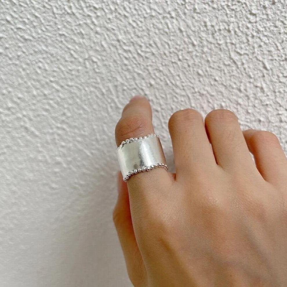 925 Sterling Silver Wave Point Big Wide Rings for Women Glossy Thick Minimalist Exaggeration Korea Rings Party Jewelry