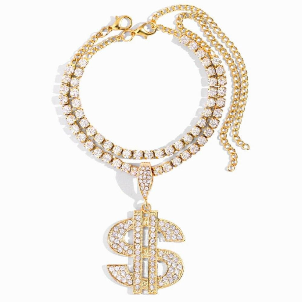 Punk Bling Crystal Dollar Sign Anklet For Women Hiphop Layered Tennis Ankle Chain Animal Anklet Bracelet Beach Jewely