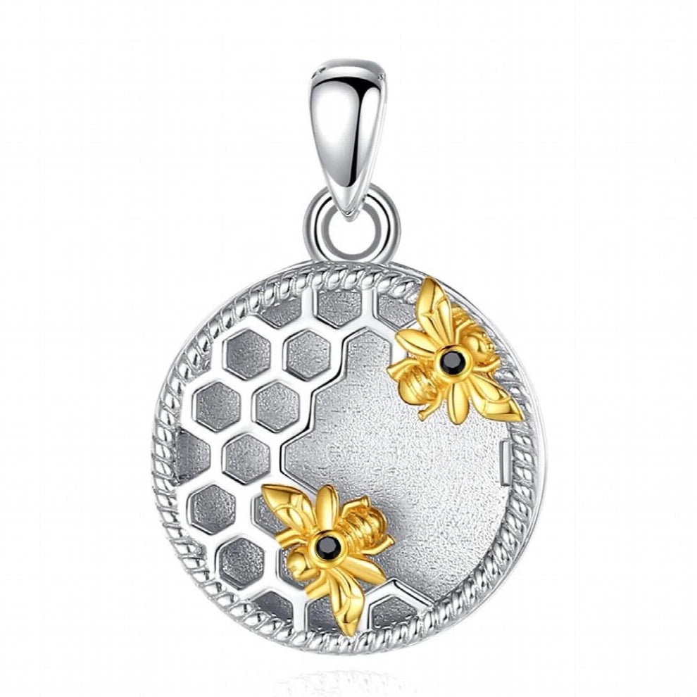 925 Sterling Silver Bee Honeycomb Photo Frame Pendant Charm Openable Locket Necklaces Women Men Memorial Jewelry