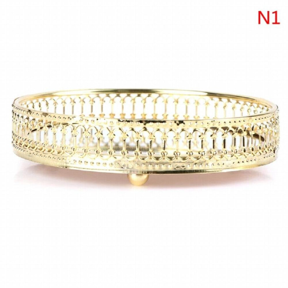 Jewelry Storage Tray Plate Glass Mirror Desktop Cosmetic Decorative Organizer Geometric Shape Baking Process, Light Retro