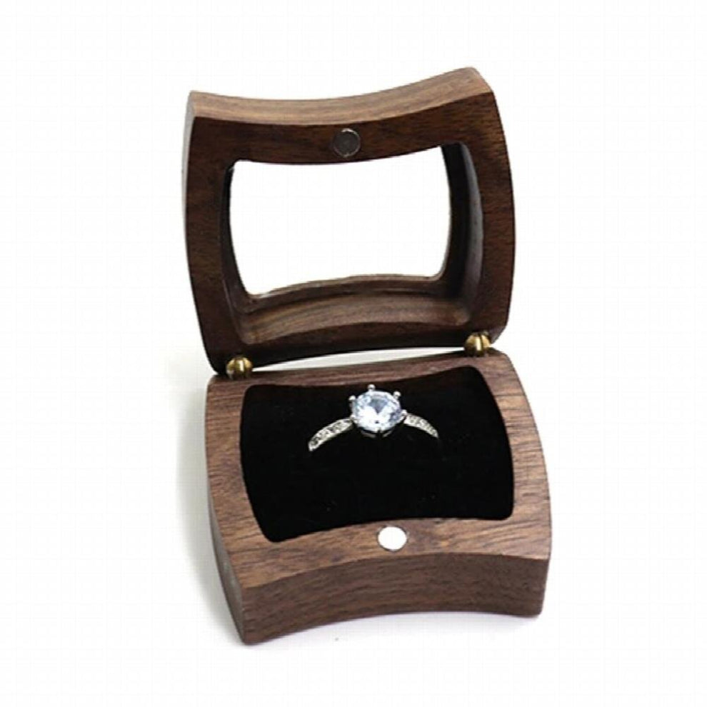 Wedding Ring Bearer Magnet Wood Box Walnut Ring Holder Ring Bearer Storage Box for Wedding Ceremony Proposal Engagement