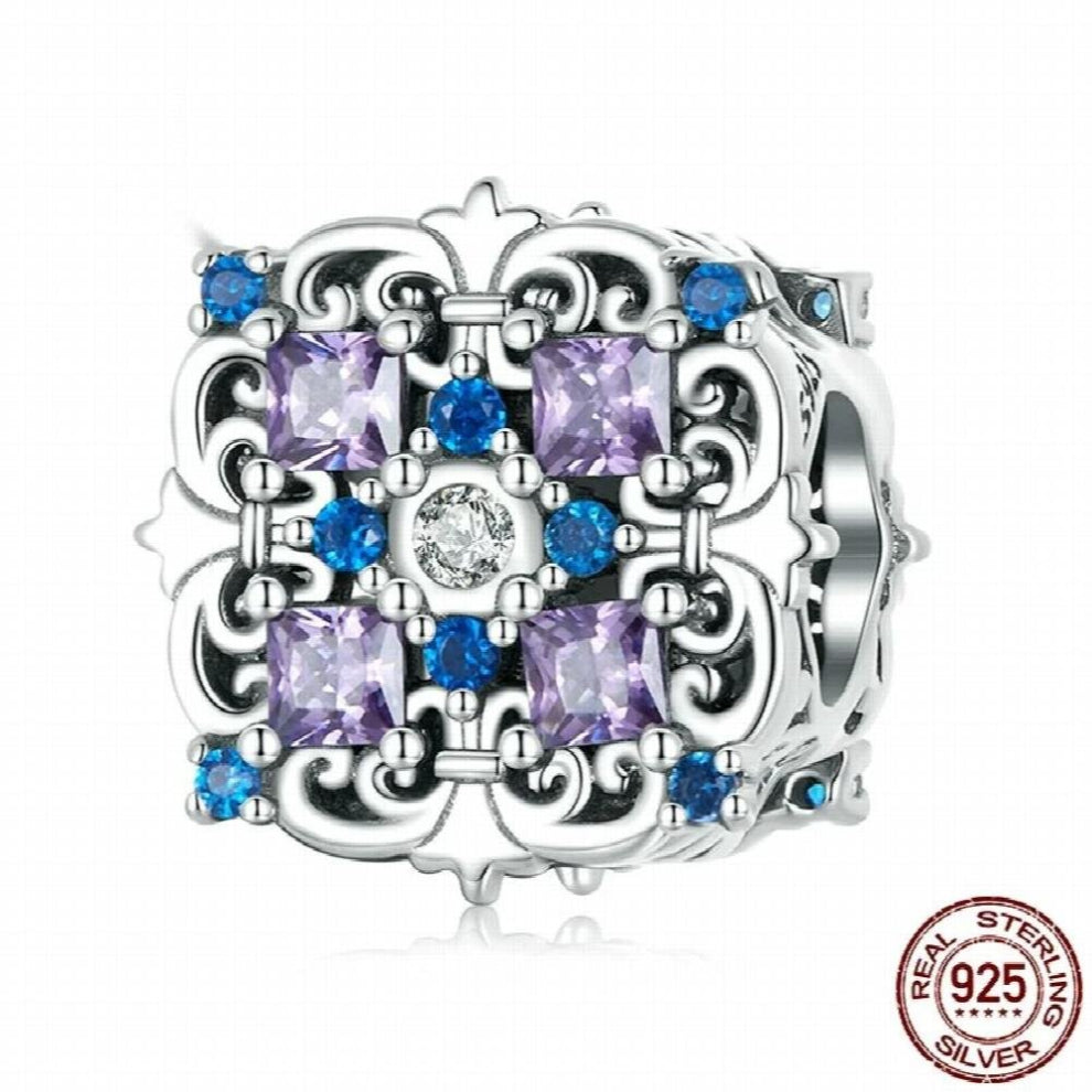 S925 Sterling Silver Vintage Pattern Beaded Bracelet Plated With Platinum And Purple Zircon Hollow Grain Beads Diy