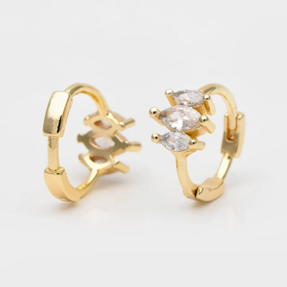 4pcs CZ Paved Marquise Hoop Earrings, 10mm, Dainty Huggie Earrings, Minimalist Earring, Small Hoops Earring (GB-3467)