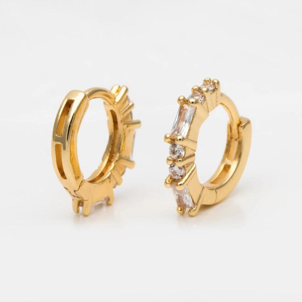 4pcs CZ Paved Hoop Earrings, 11mm, Huggie Earrings, Minimalist Earring, Small Hoops Earring (GB-3488)