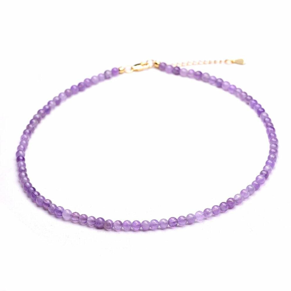 AAAAA Natural Stone Light Purple Amethyst Chokers Necklace For Women 18k Plated Copper Lobster Clasp Never Fade 4mm Beads