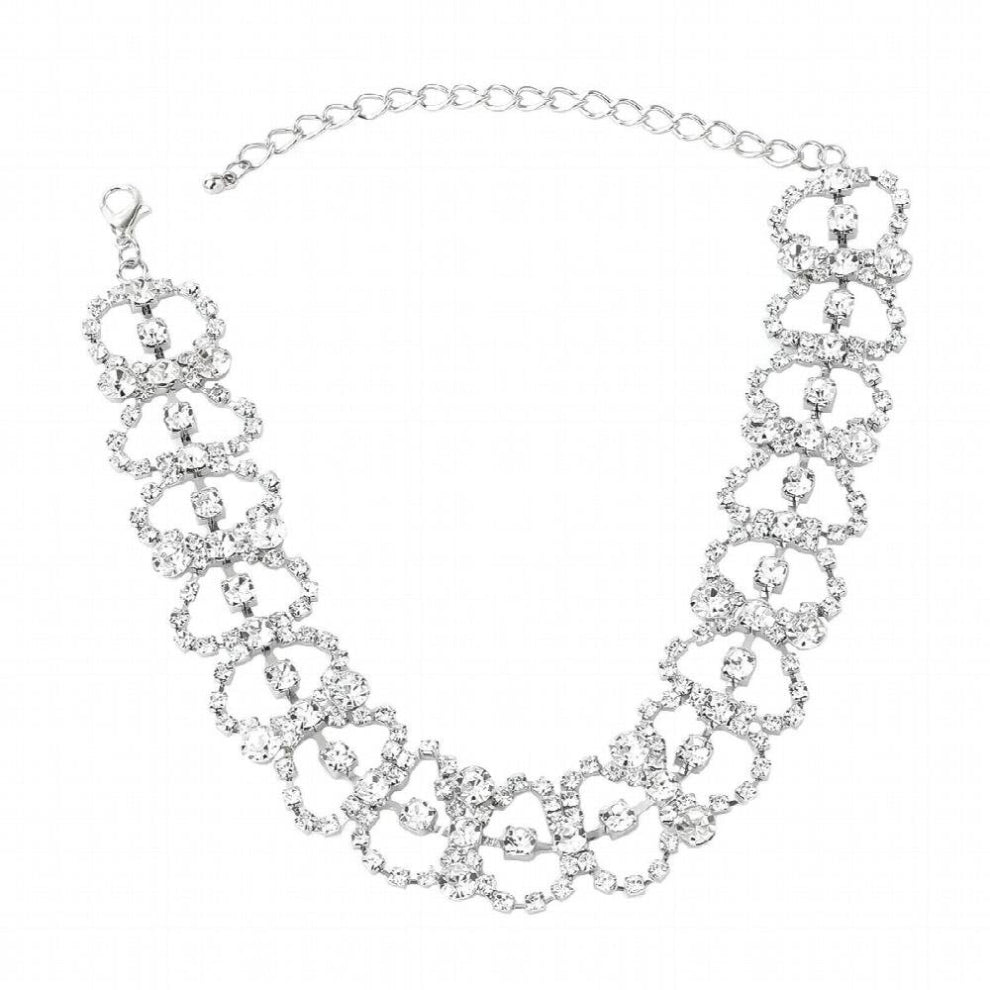 ZA Exaggerated Alloy Sparkly Full Crystal Flowers Chokers Necklaces Womens Geometry Rhinestone Glass Chains Necklace Accessory