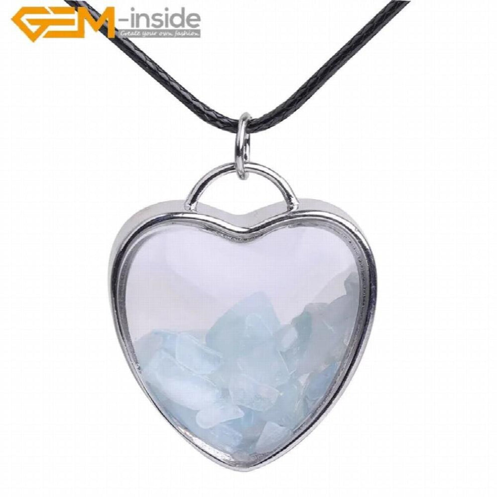 Natural Rose Quartzs Garnet Amethysts Chips Stone Lovely Heart Locket Wishing Bottle Leather Necklace 19 inch Adjustable